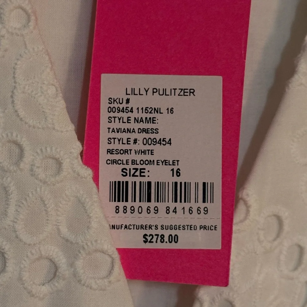 Lilly Pulitzer White Eyelet Long Sleeve Smocked Waist Taviana Dress SIZE 16 - Picture 7 of 11